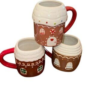 Gingerbread House Mug Set - 3 Piece Ceramic Holiday Cups